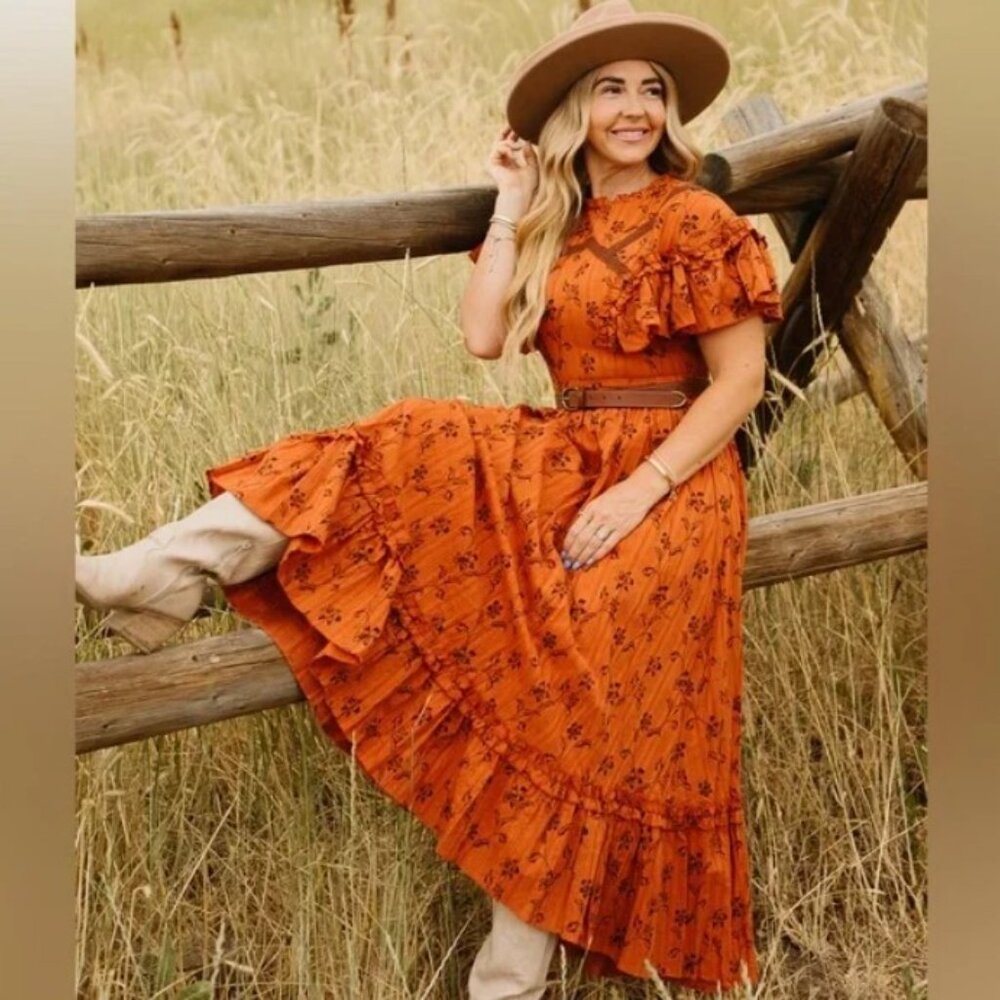 IVY CITY CO  Shae Dress Burnt Orange Floral Womens Size 10